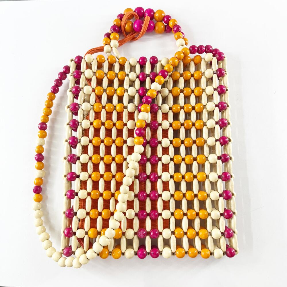 Maliparmi Crossbody Rectangle Beaded Bag Purse Purple Orange